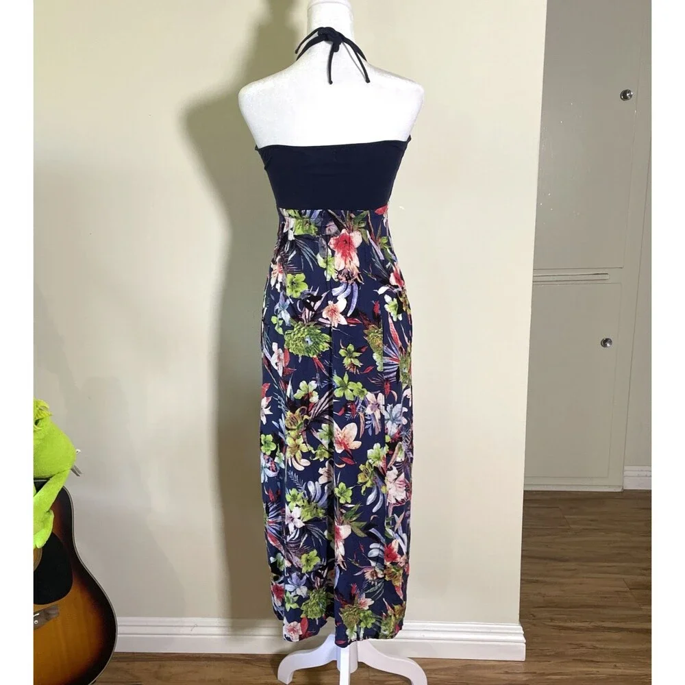 Biglietto Women's Navy Blue Floral Strappy Maxi Dress Small Boho Beach Sundress